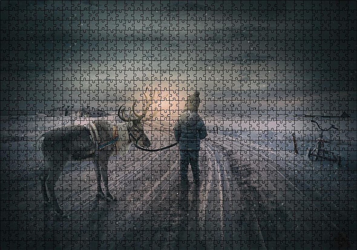Cakapuzzle  Kış Ren Geyiği Küçük Çocuk Puzzle Yapboz MDF Ahşap