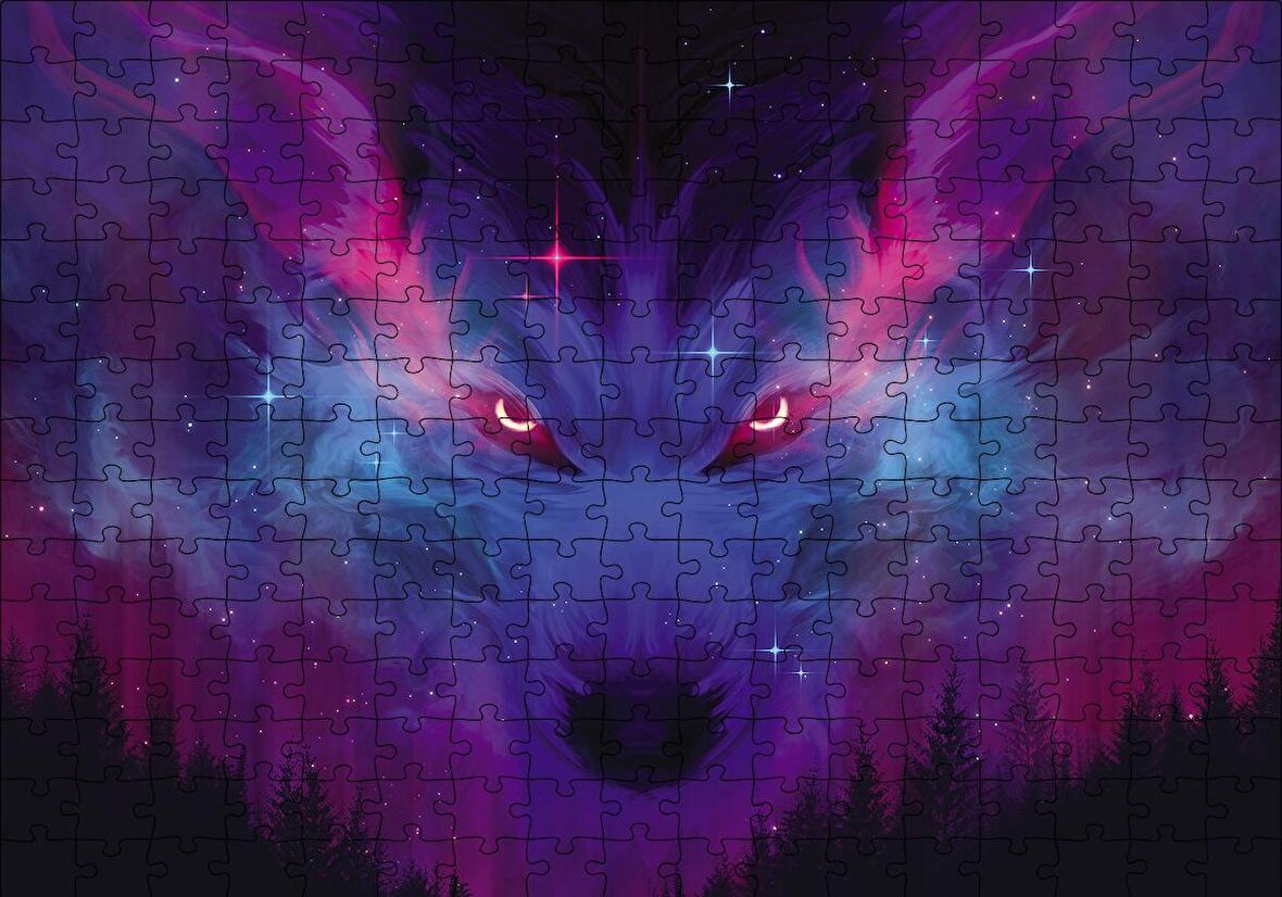 Cakapuzzle  Orman Gökyüzünden Kurt Figürü Puzzle Yapboz MDF Ahşap