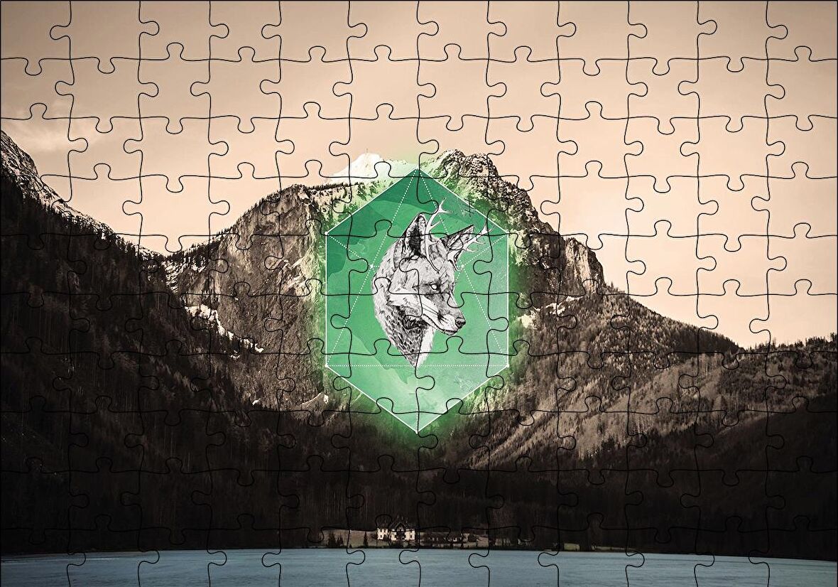 Cakapuzzle  Doğa Geometrik Kurt Başı Puzzle Yapboz MDF Ahşap