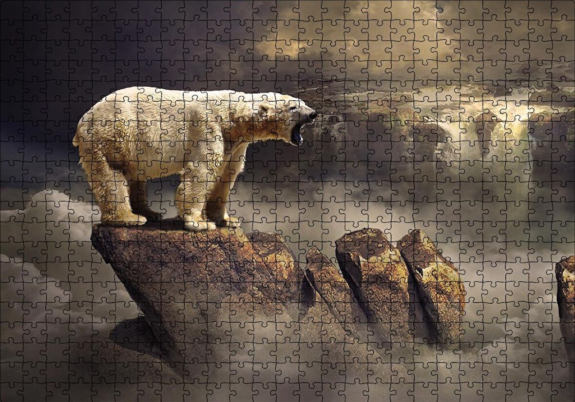 Cakapuzzle  Fantastik Bulutların Üstündeki Beyaz Ayı Puzzle Yapboz MDF Ahşap