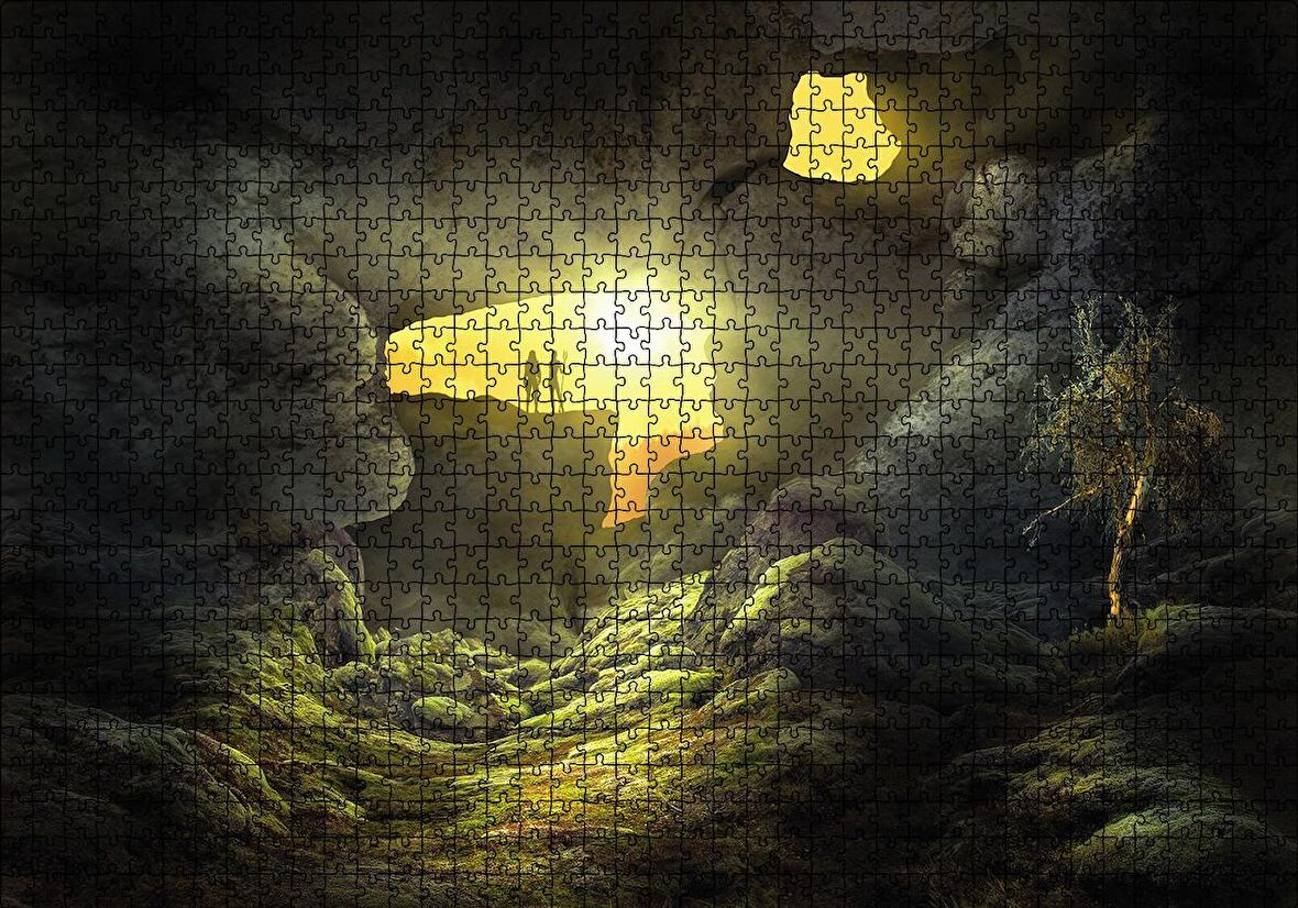 Cakapuzzle  Mağara Işık İnsan Figürü Puzzle Yapboz MDF Ahşap