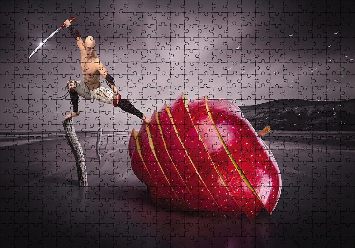 Cakapuzzle  Samuray Dilimlenmiş Kırmızı Elma Fantezi Puzzle Yapboz MDF Ahşap