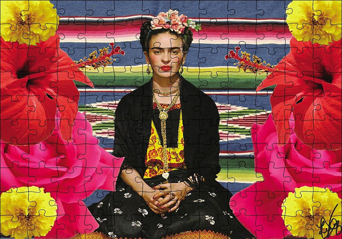 Cakapuzzle  Frida Kahlo Çiçekli Puzzle Yapboz MDF Ahşap