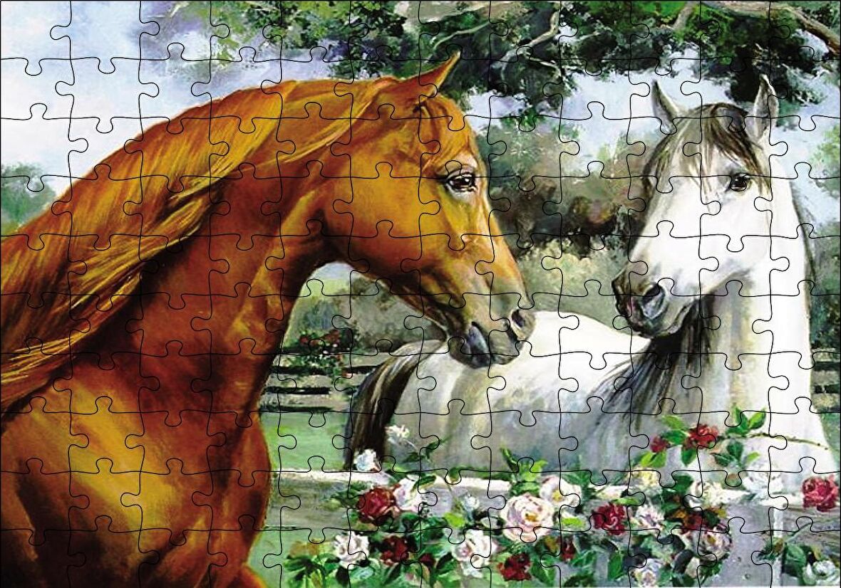 Cakapuzzle  Kahve Beyz Renk Atlar Puzzle Yapboz MDF Ahşap