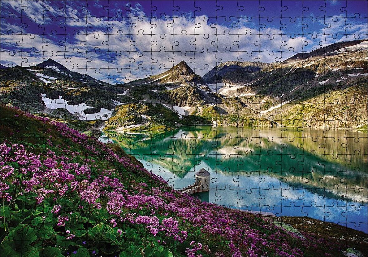 Cakapuzzle  Göl Etrafında Dağlar Bahar Puzzle Yapboz MDF Ahşap