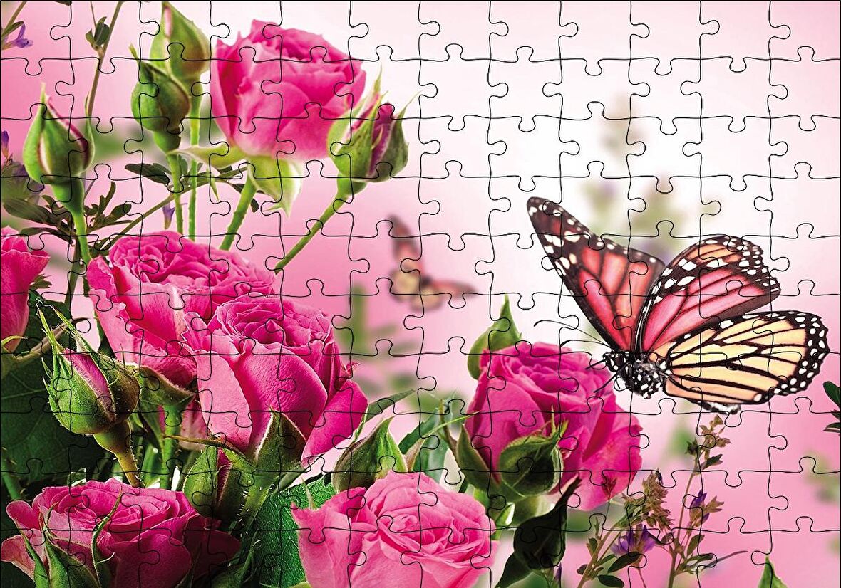 Cakapuzzle  Güller ve Kelebek Puzzle Yapboz MDF Ahşap
