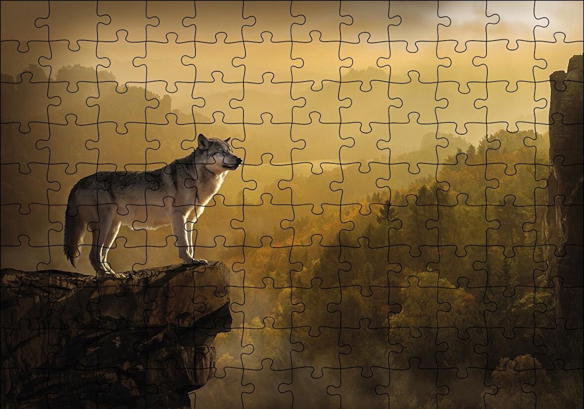 Cakapuzzle  Gün Batımında Yalnız Kurt Puzzle Yapboz MDF Ahşap