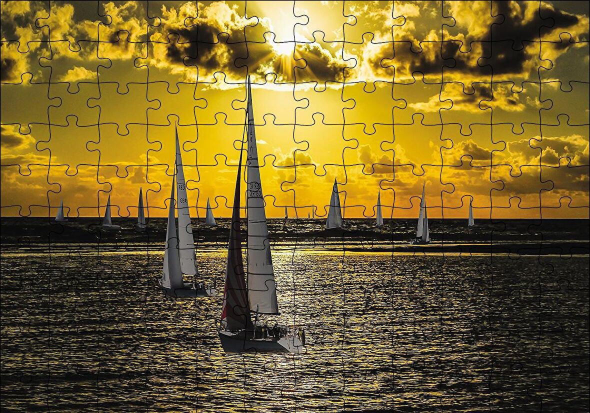 Cakapuzzle  Günbatımında Yelkenliler Puzzle Yapboz MDF Ahşap