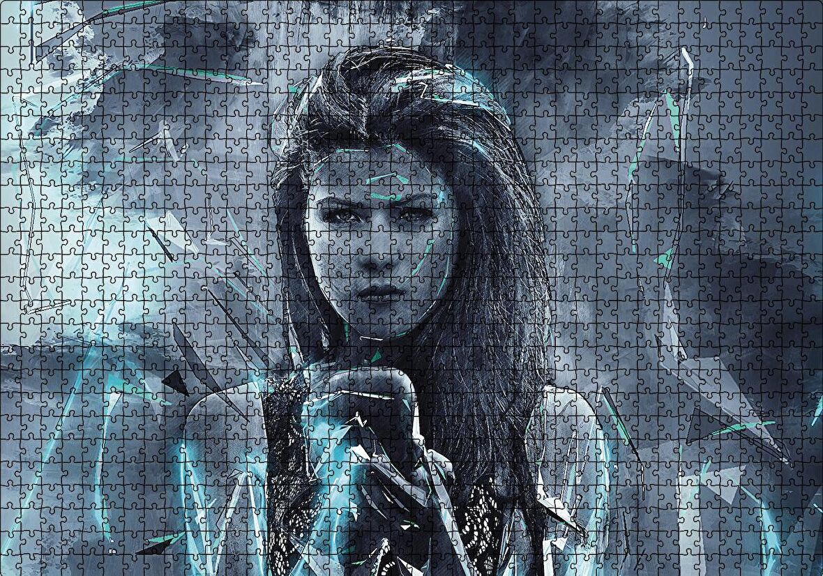 Cakapuzzle  Elma Sunan Güzel Kadın Puzzle Yapboz MDF Ahşap