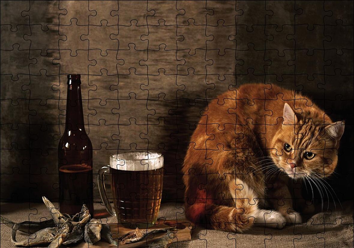 Cakapuzzle  Kedinin Bira Bakışı Puzzle Yapboz MDF Ahşap