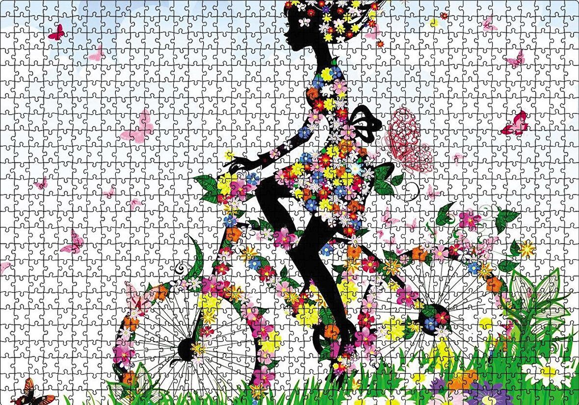 Cakapuzzle  Kelebekler Bisikletli Kız Puzzle Yapboz MDF Ahşap