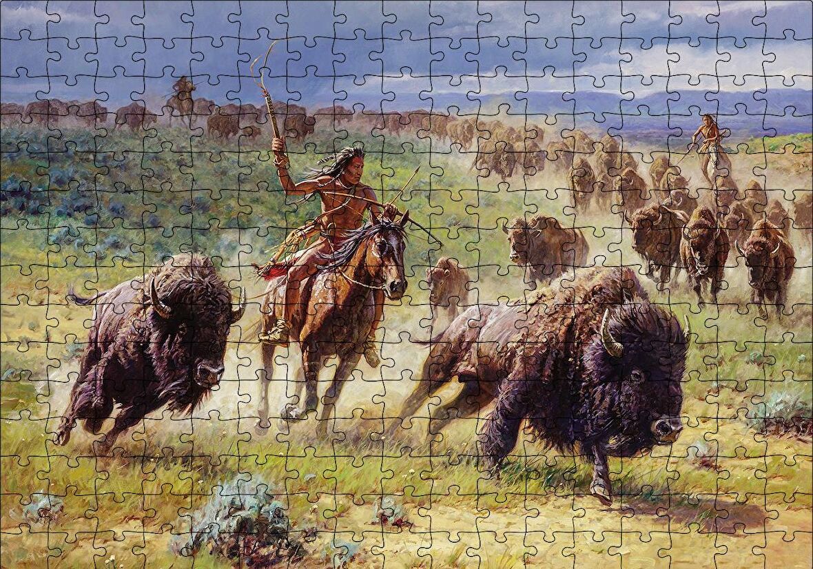 Cakapuzzle  Kızılderililer ve Buffola Avı Puzzle Yapboz MDF Ahşap