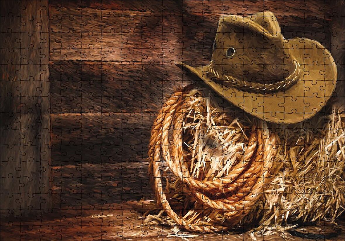 Cakapuzzle  Kovboy Şapkası Kementi Saman Puzzle Yapboz MDF Ahşap