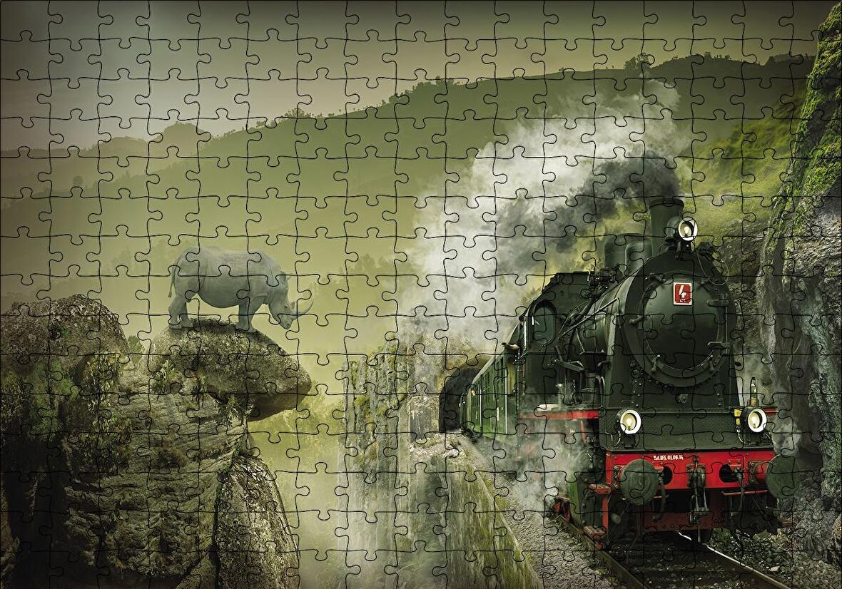 Cakapuzzle  Kömürlü Tiren Doğa Gergedan Puzzle Yapboz MDF Ahşap