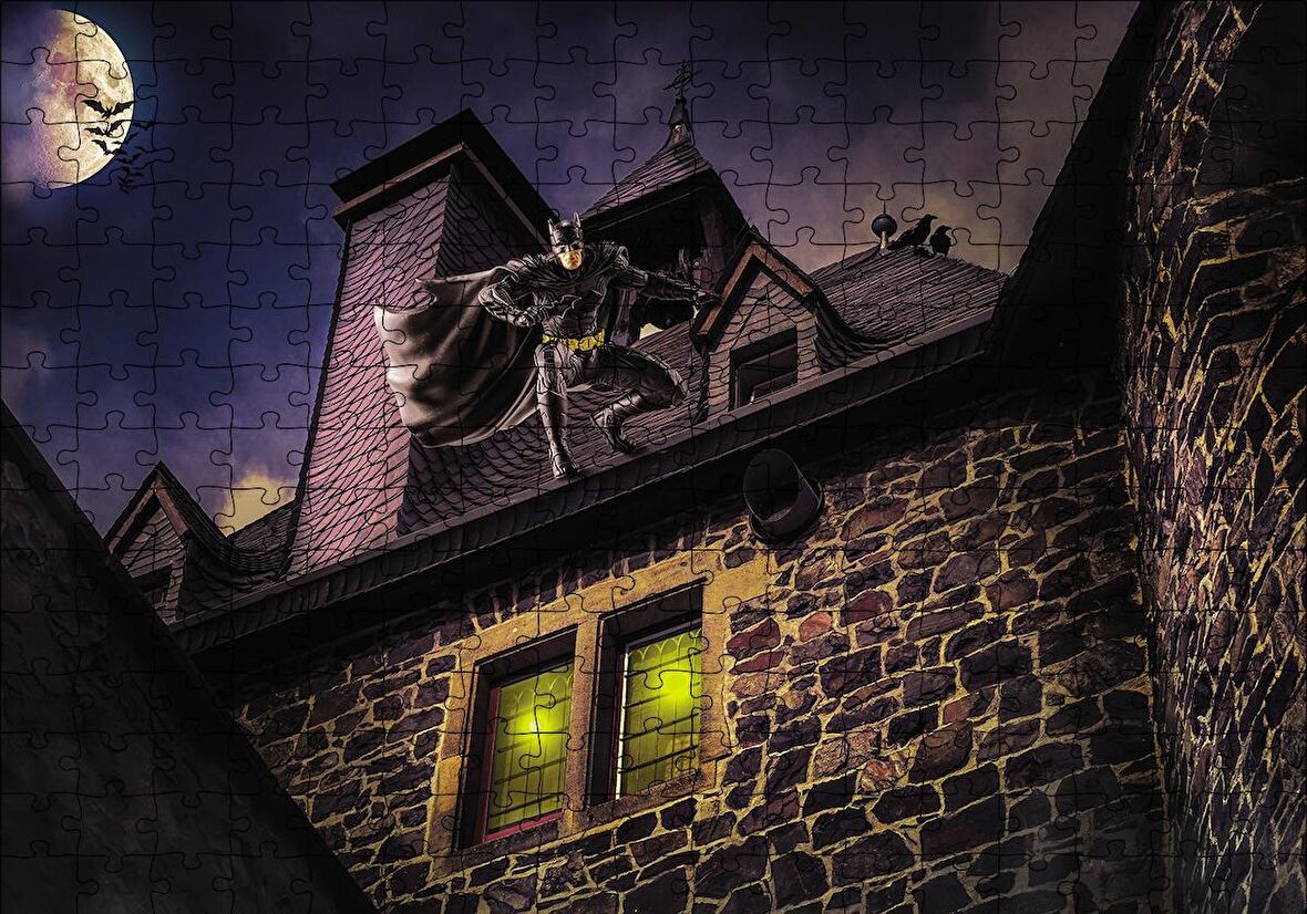Cakapuzzle  Kilise Çatısında Yarasa Adam Puzzle Yapboz MDF Ahşap