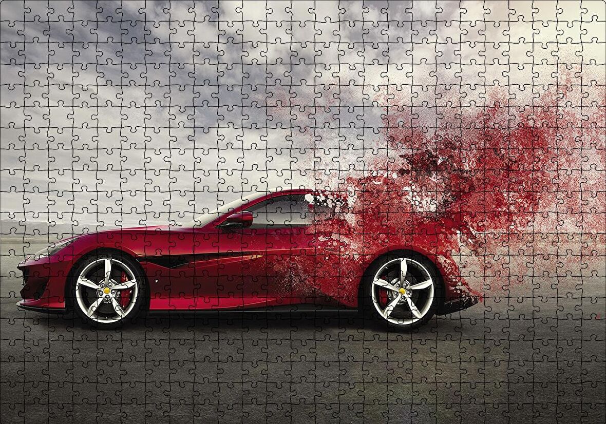 Cakapuzzle  Kırmızı Ferrari Otomobil Puzzle Yapboz MDF Ahşap