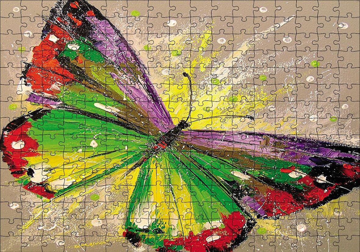 Cakapuzzle  Renkli Kelebek Yağlı Boya Puzzle Yapboz MDF Ahşap
