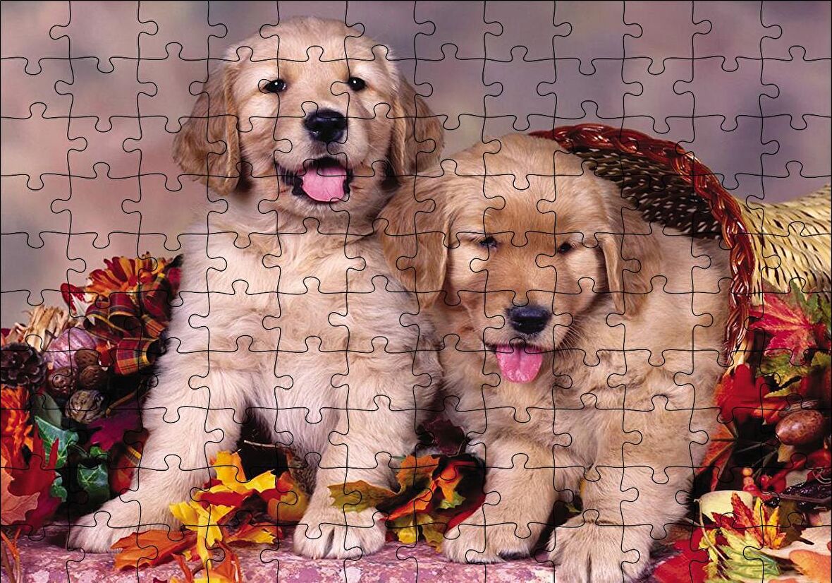 Cakapuzzle  Sepetteki Yavru Köpekler Puzzle Yapboz MDF Ahşap