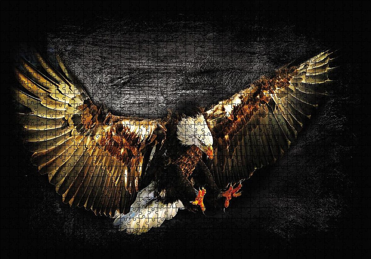 Cakapuzzle  Siyah Zeminde Kartal Puzzle Yapboz MDF Ahşap