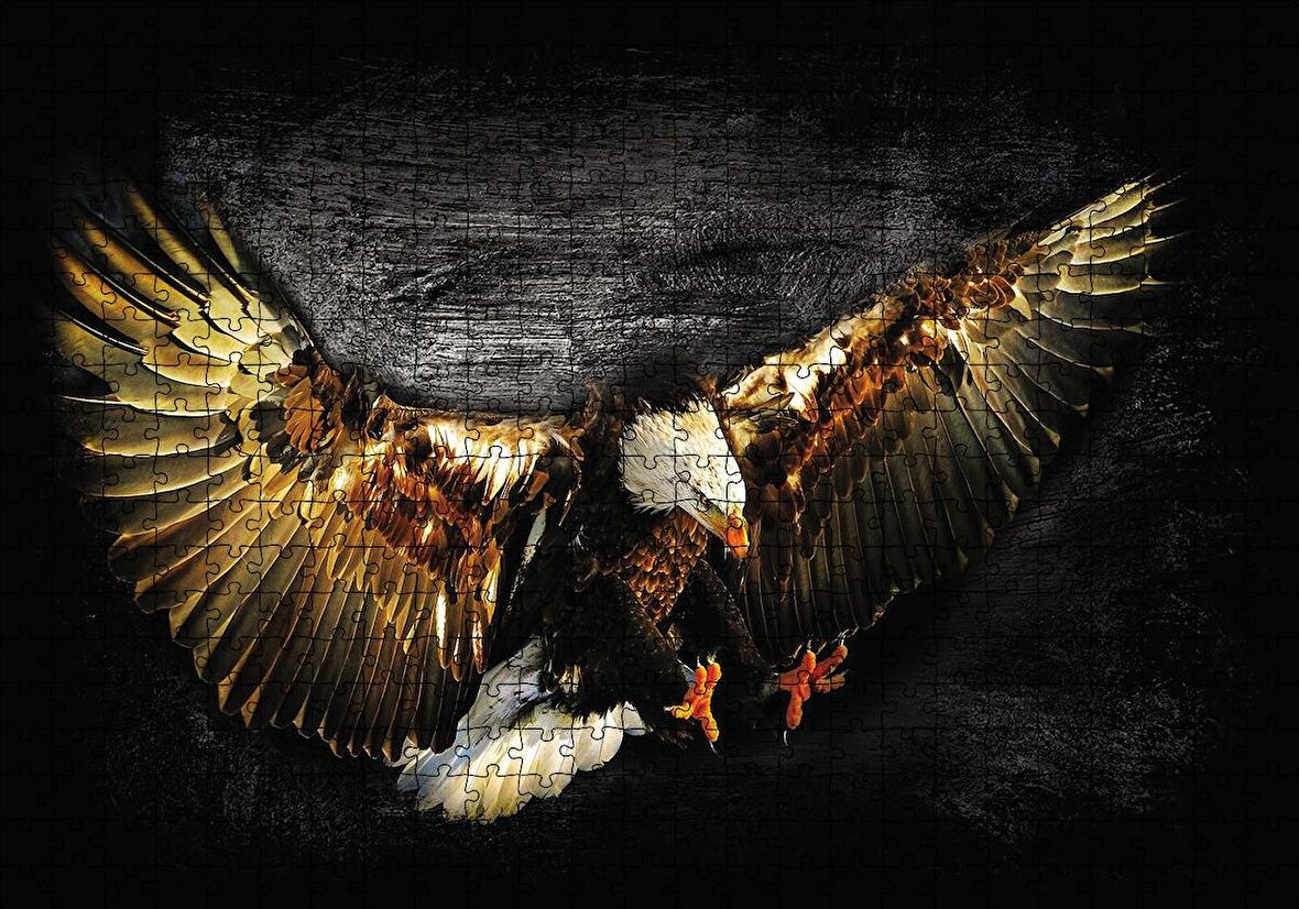 Cakapuzzle  Siyah Zeminde Kartal Puzzle Yapboz MDF Ahşap