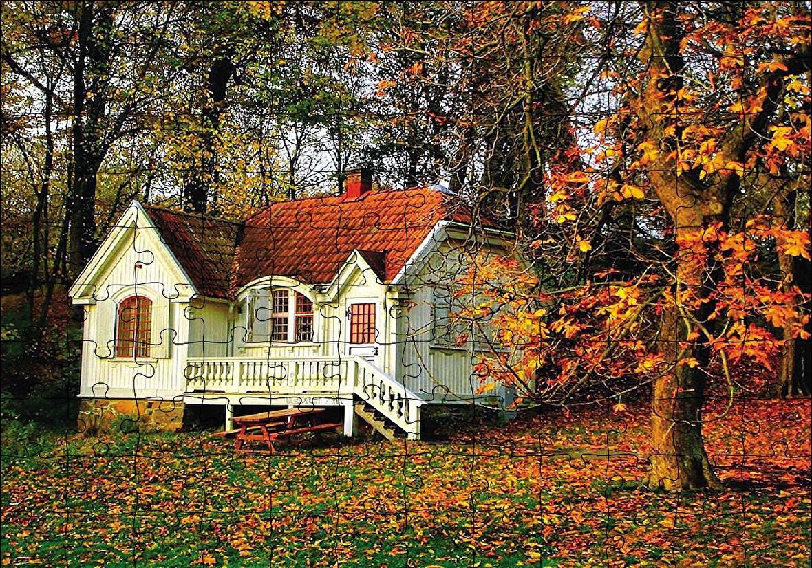 Cakapuzzle  Sonbaharda Beyaz Ev Puzzle Yapboz MDF Ahşap