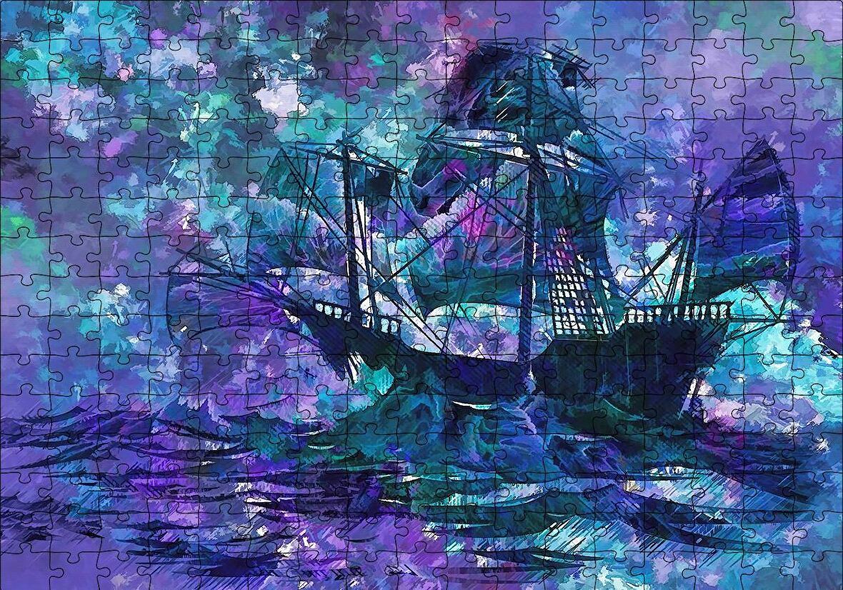 Cakapuzzle  Boyama Fırtınada Yelkenli Gemi Puzzle Yapboz MDF Ahşap