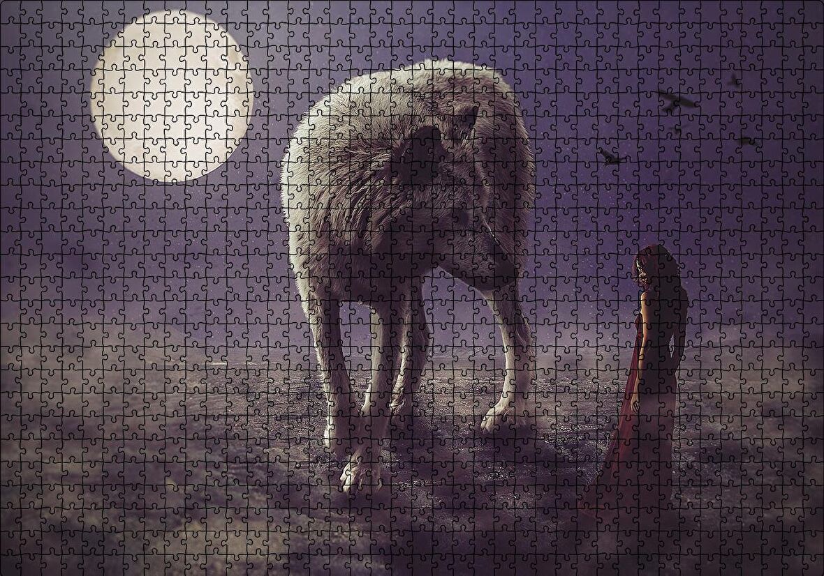 Cakapuzzle  Kurt Kadın Gecede Dolun Ay Puzzle Yapboz MDF Ahşap