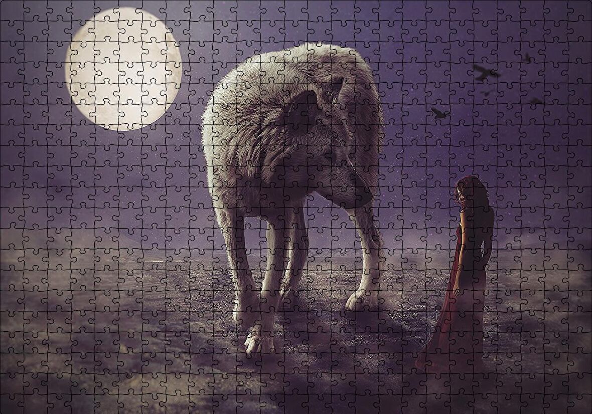 Cakapuzzle  Kurt Kadın Gecede Dolun Ay Puzzle Yapboz MDF Ahşap