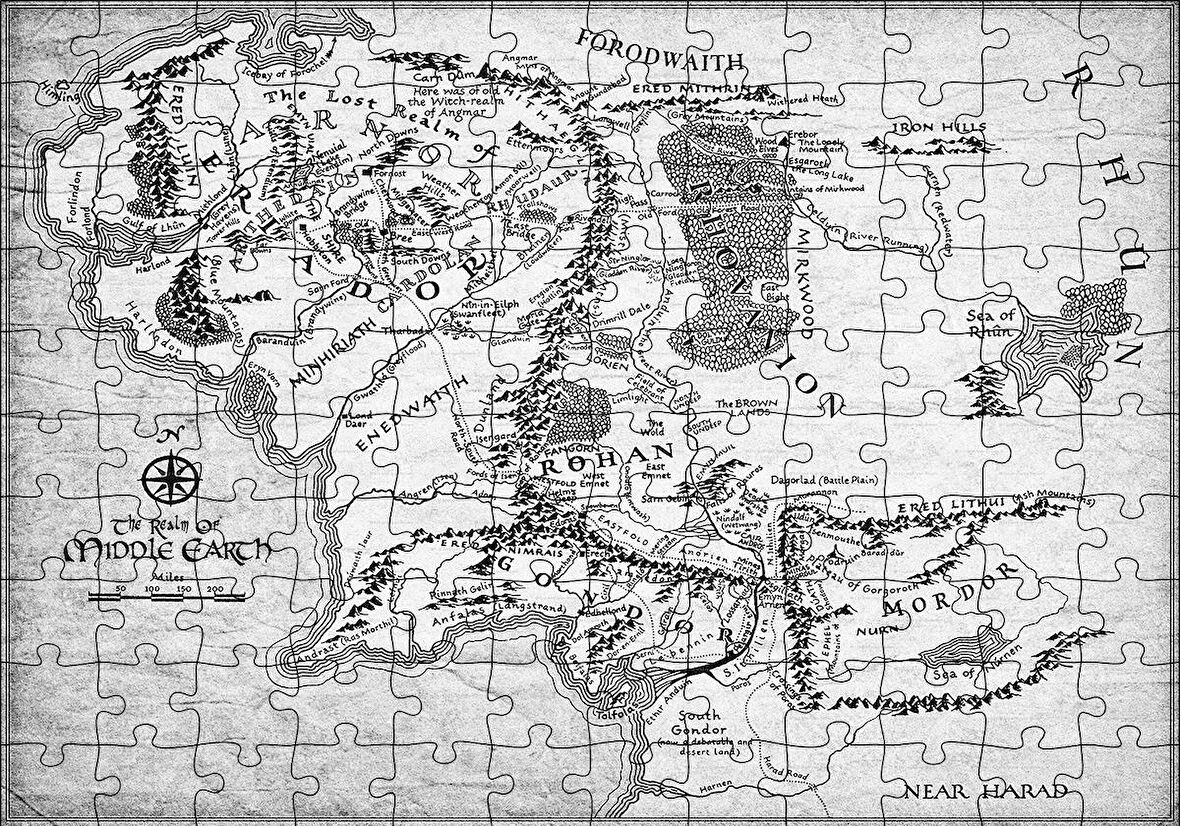 Cakapuzzle  Yüzüklerin Efendisi Harita Beyaz Puzzle Yapboz MDF Ahşap