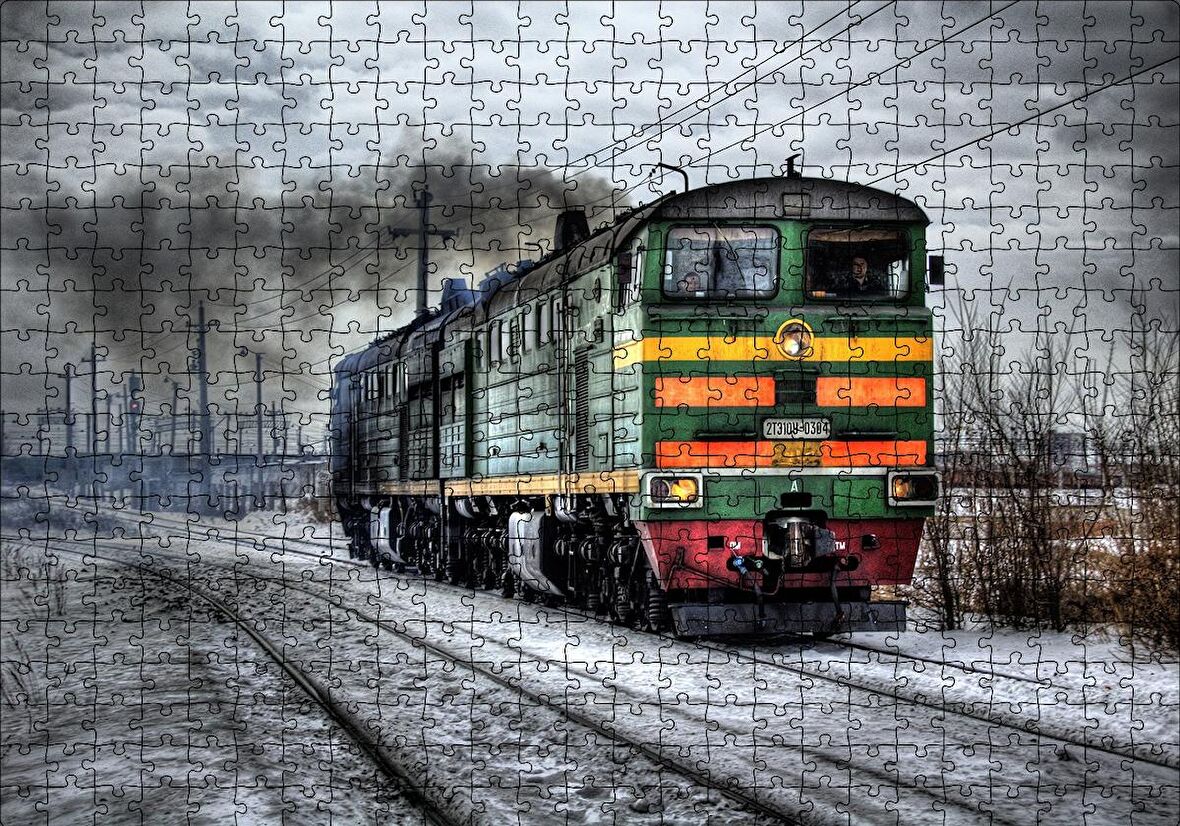 Cakapuzzle  Nostaljik Elektrikli Renkli Tren Puzzle Yapboz MDF Ahşap