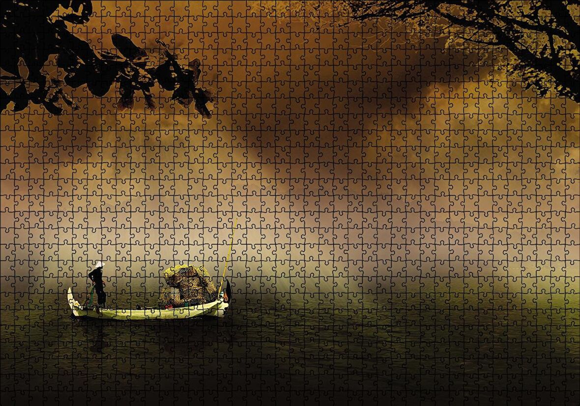 Cakapuzzle  Uzak Doğu Yük Taşıyan Kayık Puzzle Yapboz MDF Ahşap