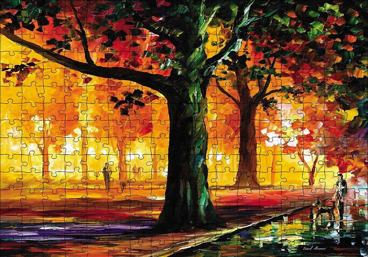 Cakapuzzle  Parkta İnsan Manzarası Yağlı Boya Puzzle Yapboz MDF Ahşap
