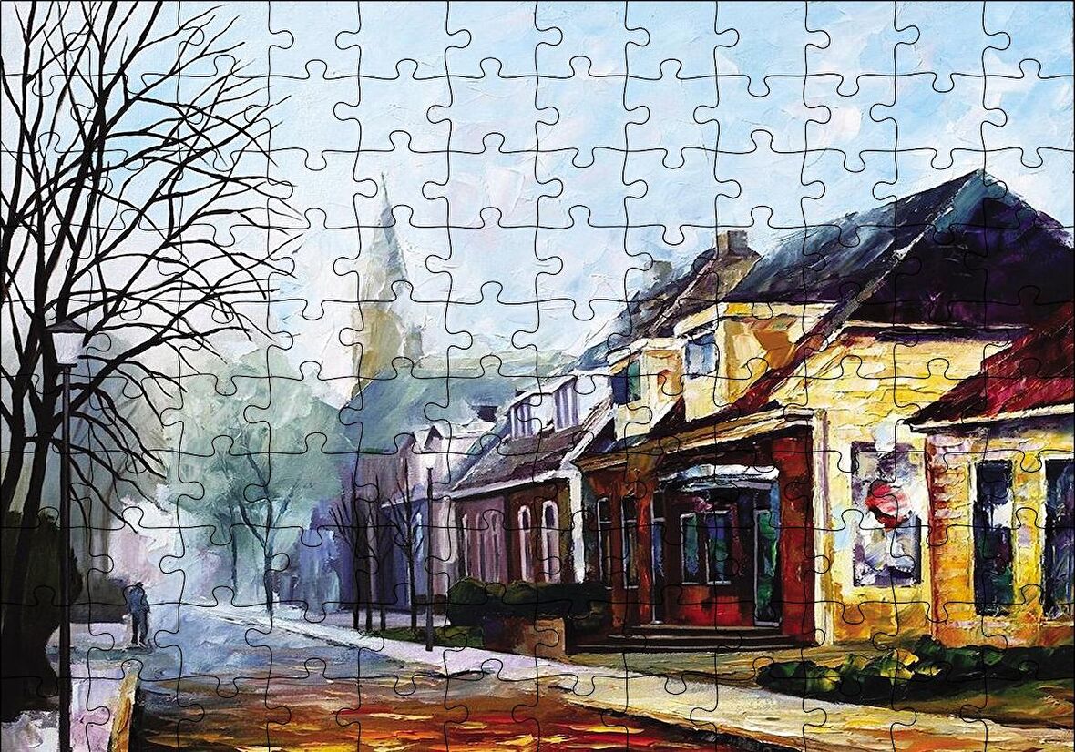 Cakapuzzle  Sokak Evler Yağlı Boya Puzzle Yapboz MDF Ahşap