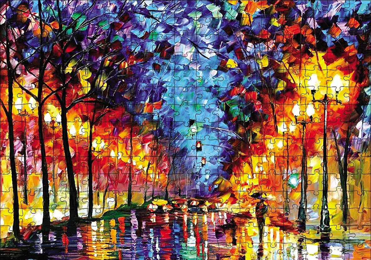 Cakapuzzle  Ağaçlı Yol ve Şemsiyeli Adam Yağlı Boya Puzzle Yapboz MDF Ahşap