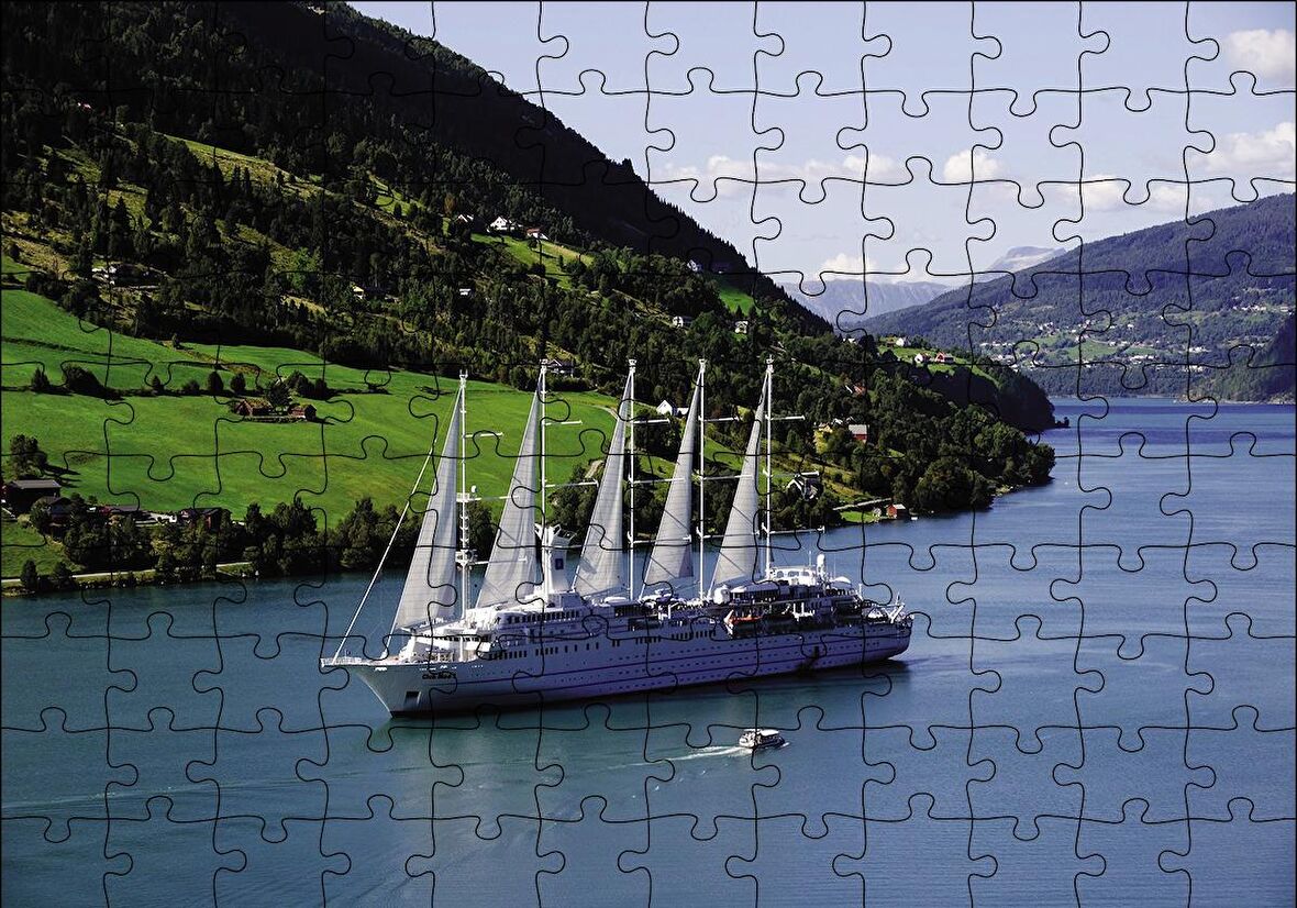 Cakapuzzle  Dev Beyaz Yelkenli Manzara Puzzle Yapboz MDF Ahşap