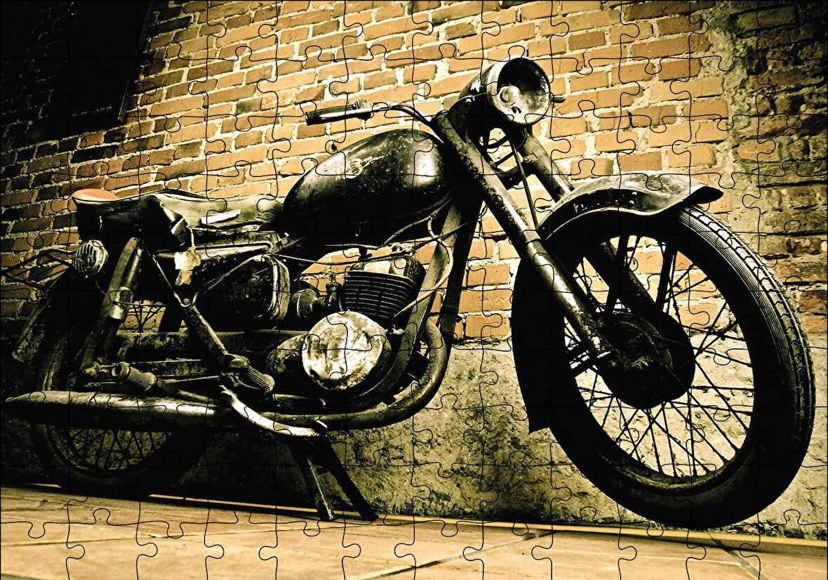 Cakapuzzle  Geçmişten Motorsiklet Puzzle Yapboz MDF Ahşap