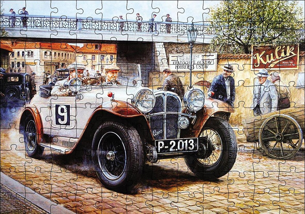 Cakapuzzle  Geçmişte Araba Yarışçıları Görseli Puzzle Yapboz MDF Ahşap