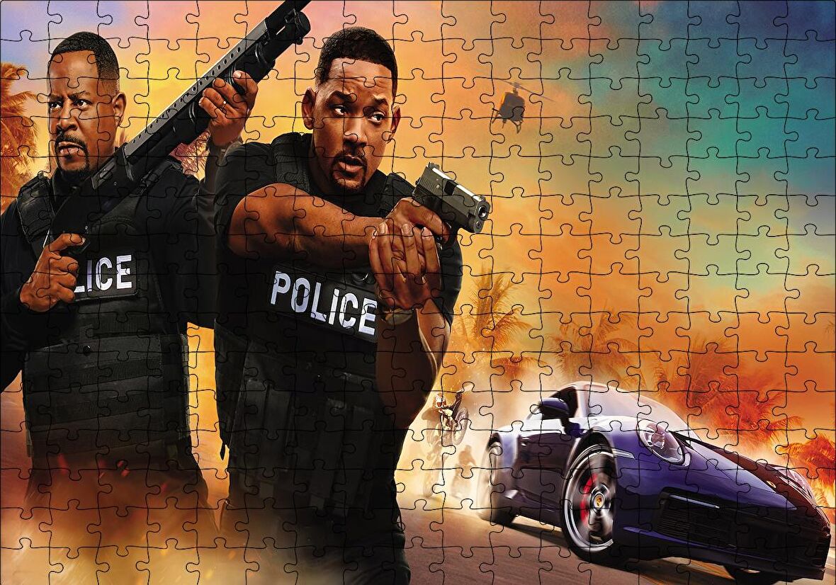 Cakapuzzle  Martin Lawrence ve Will Smith Silahlı Görsel Puzzle Yapboz MDF Ahşap