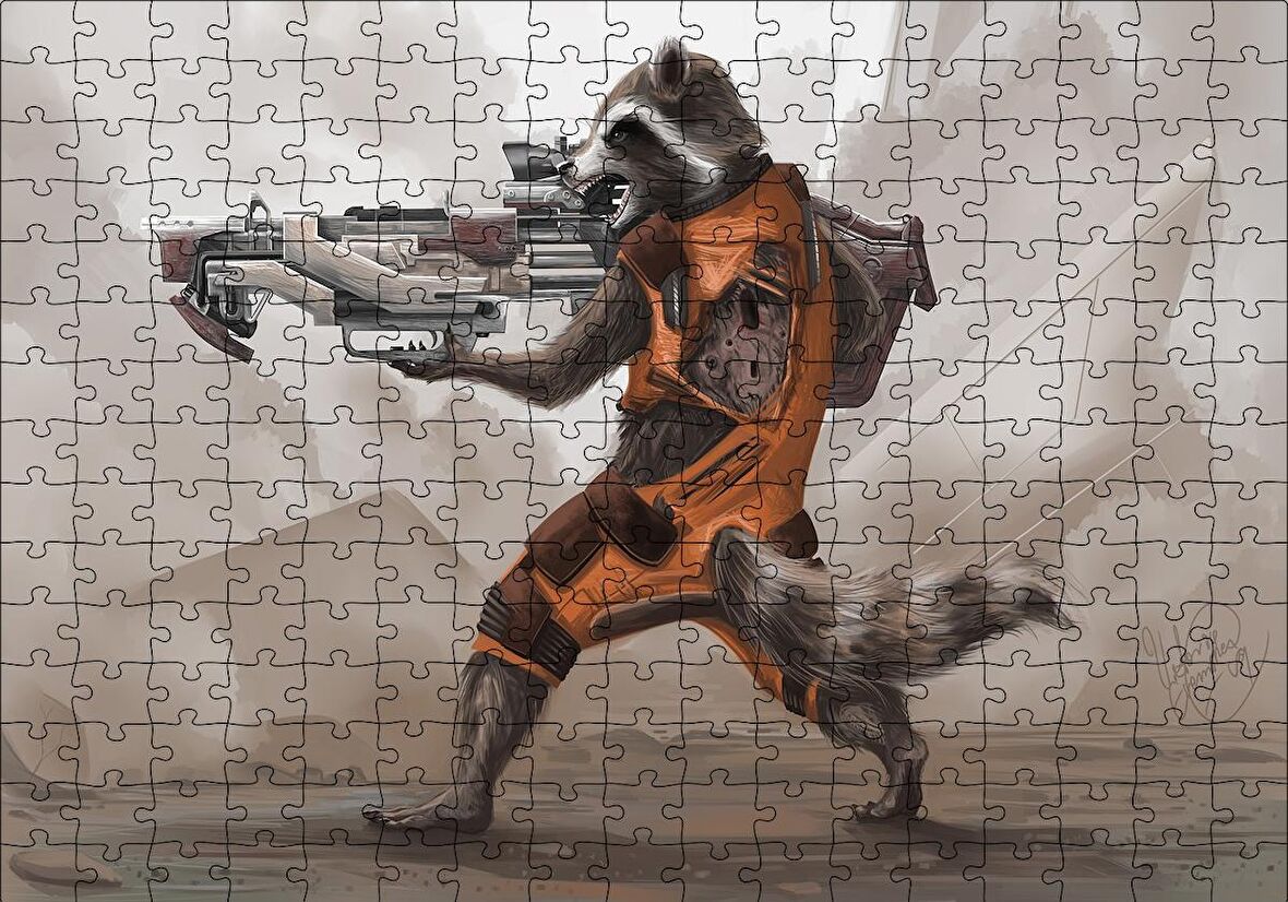 Cakapuzzle  Rocket Racoon Marvel Eşsiz Karekteri Puzzle Yapboz MDF Ahşap