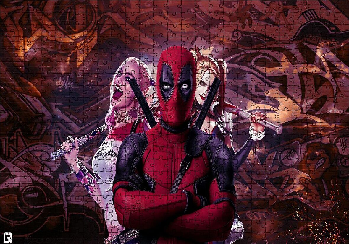 Cakapuzzle  Deadpool & Harley Quinn Puzzle Yapboz MDF Ahşap