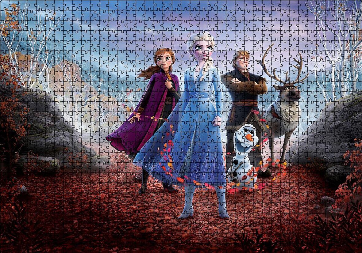 Cakapuzzle  Frozen 2 Queen Elsa, Anna, Olaf, Kristoff Kızıl Yapraklar Puzzle Yapboz MDF Ahşap
