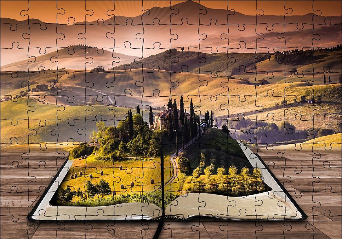 Cakapuzzle  Açık Kitap Fantezi Tepeler Puzzle Yapboz MDF Ahşap