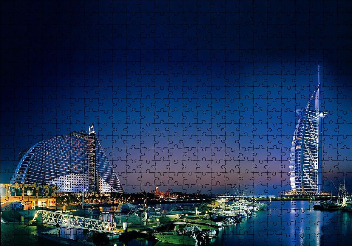 Cakapuzzle  Dubai Jumeirah Gece Manzarası Puzzle Yapboz MDF Ahşap