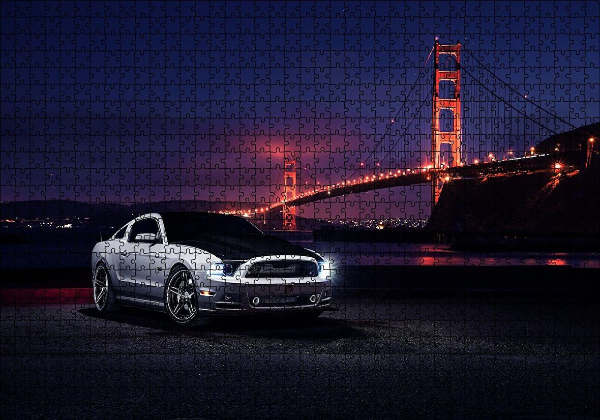 Cakapuzzle  Ford Mustang ve Golden Gate Köprüsü Puzzle Yapboz MDF Ahşap