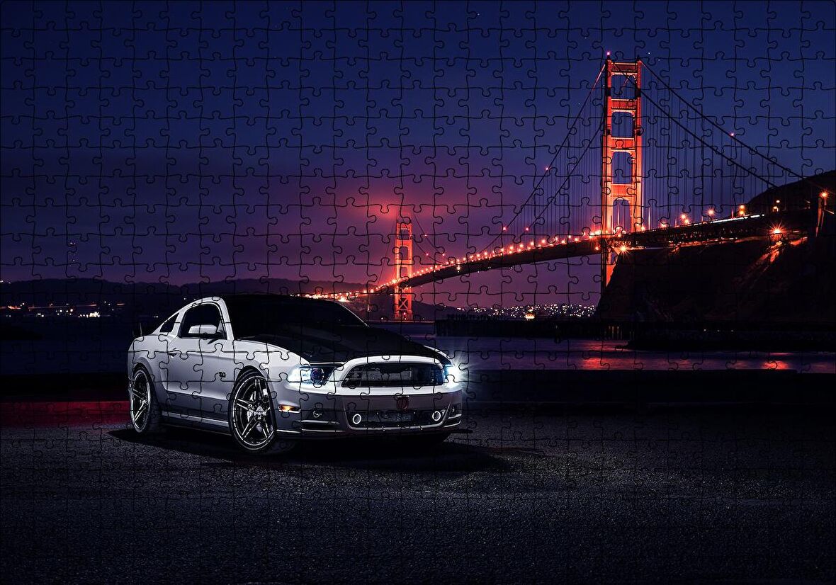 Cakapuzzle  Ford Mustang ve Golden Gate Köprüsü Puzzle Yapboz MDF Ahşap