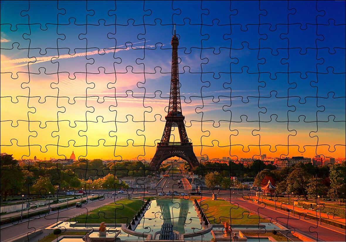 Cakapuzzle  Günbatımı Eyfel Kulesi ve Bulutlu Gökler Puzzle Yapboz MDF Ahşap