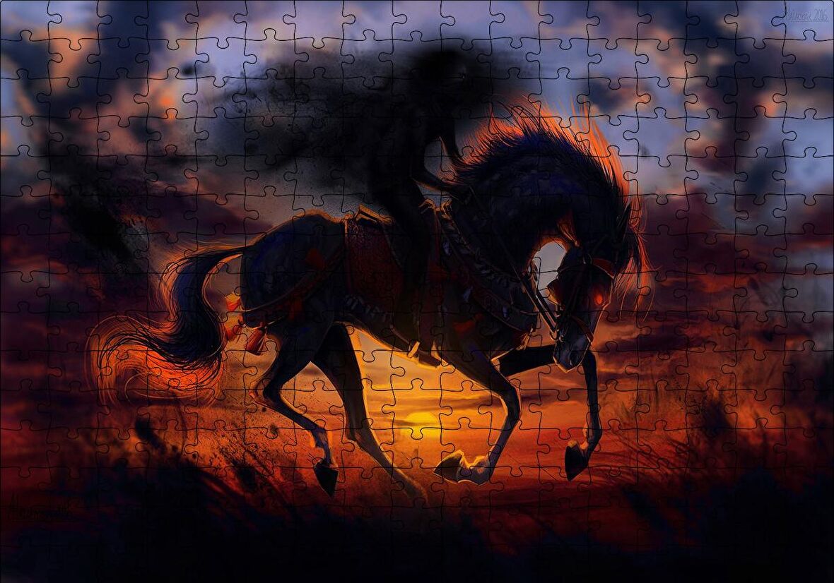 Cakapuzzle  Günbatımı Şeytan ve Atı Puzzle Yapboz MDF Ahşap