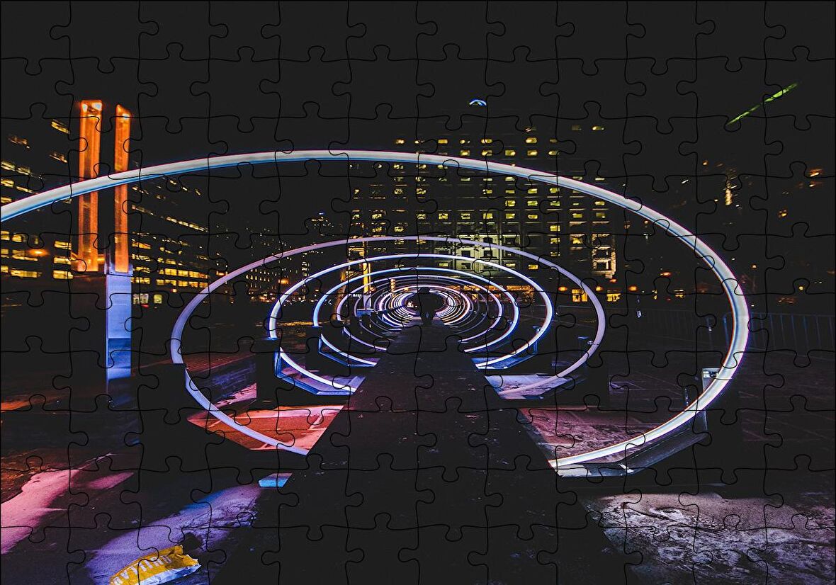 Cakapuzzle  Neon Spiral Tünel ve Adam Puzzle Yapboz MDF Ahşap
