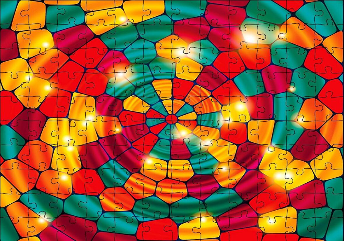 Cakapuzzle  Renkli Geometrik Şekiller Vitray Puzzle Yapboz MDF Ahşap