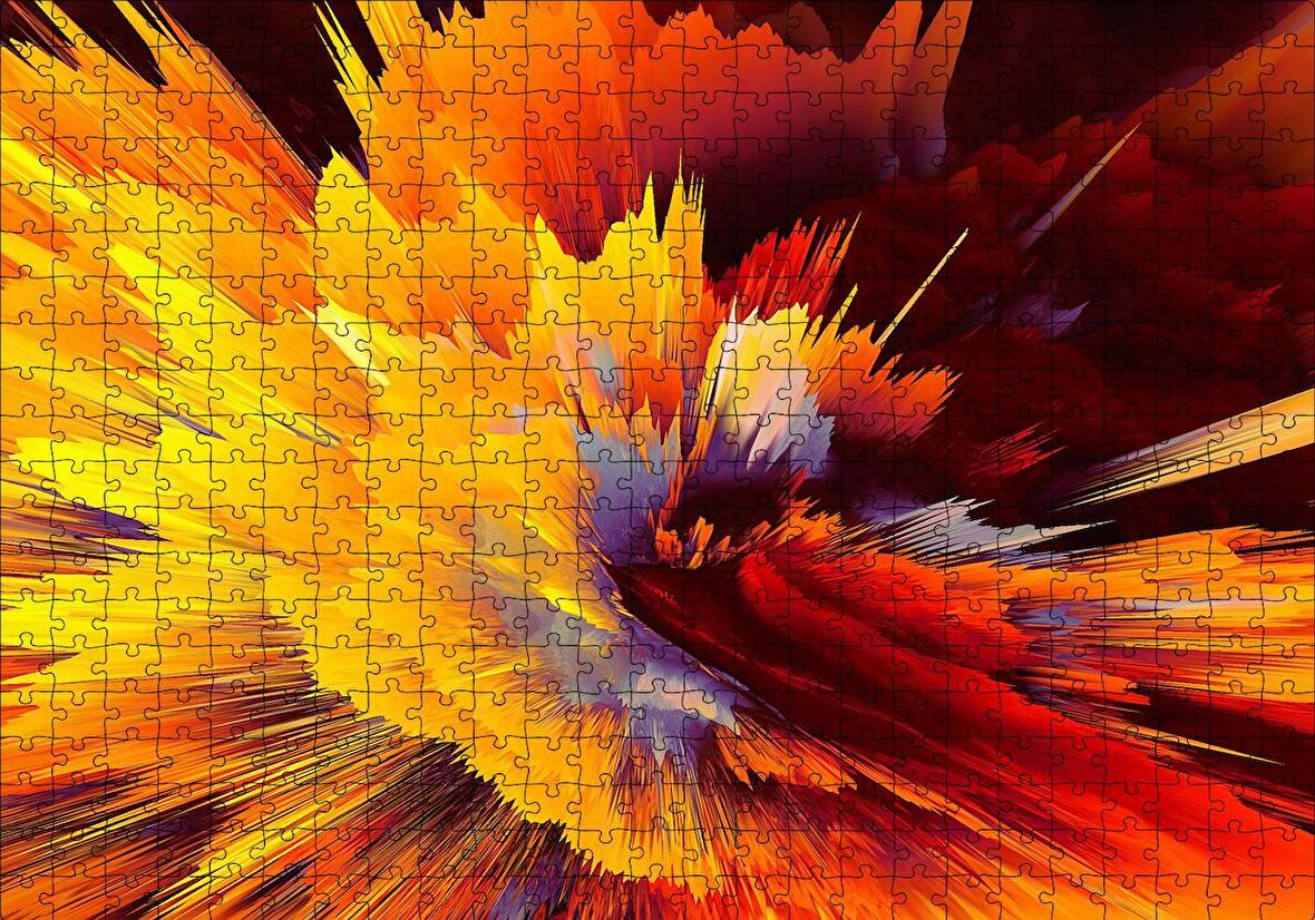 Cakapuzzle  Sarı Patlama Dijital Sanat Puzzle Yapboz MDF Ahşap